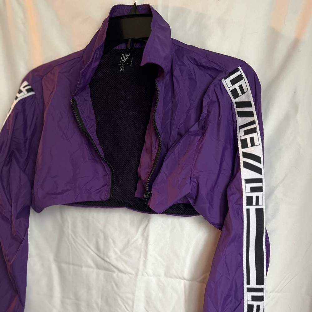 LF Women's Juniors Purple Cropped Light Jacket with Logo Black and White Accents